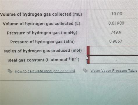 measure volume of hydrogen gas